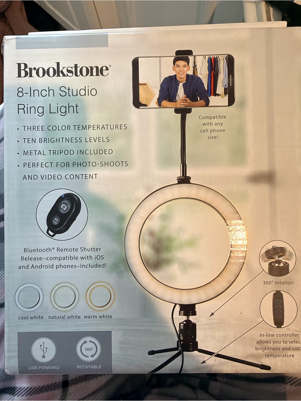 Brookstone Ring Light with Phone Mount and Tripod - Black & White